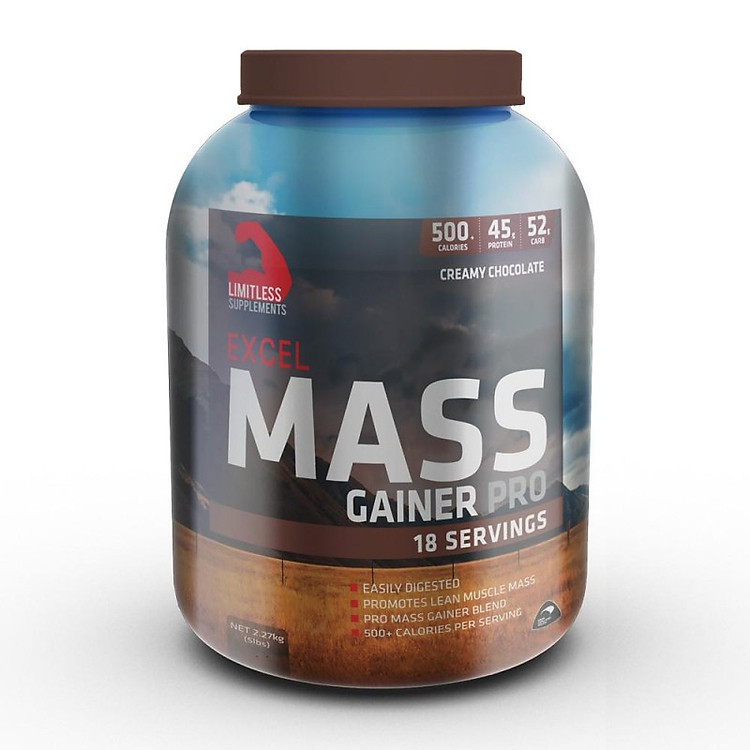 Sữa Tăng Cân Excel Mass Gainer của Limitless Supplements tặng 10 gói sample (5 mass + 5 whey)