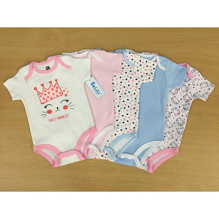 Quần áo mùa hè cho bé sơ sinh, set 5 body cộc cho bé