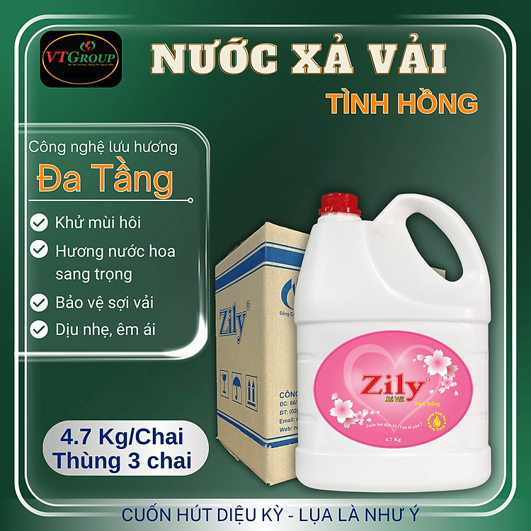 Nước xả vải Zily chai 4.7Kg (3 chai/ Thùng) - Tặng 1 Chai Xịt Thơm & Khử Mùi Zily 300g