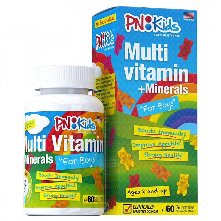 Kẹo gấu gummies PN Kids Multi Vitamins Boys, bổ sung vitamin bé trai (60 viên)