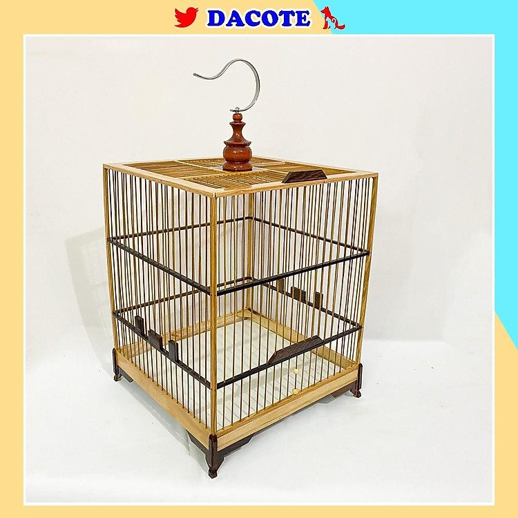 Lồng chào mào vuông lang siêu đẹp khung gỗ nan trúc chắc chắn có móc đi kèm