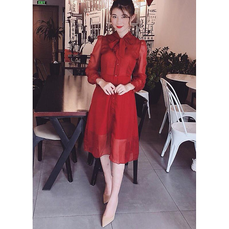 Đầm Sơ Mi Voan Suông Tay Dài Công Sở, Dự Tiệc Thời Trang