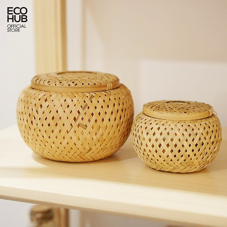 Hộp tre đan 2 lớp ECOHUB có nắp đậy (d10/14cm)