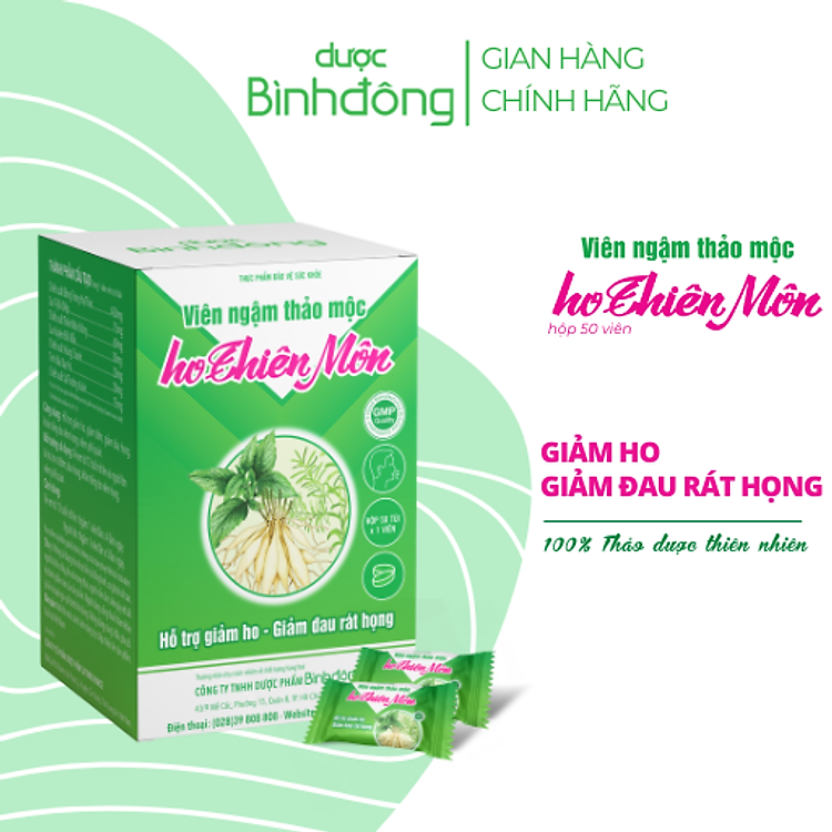 Viên ngậm thảo mộc ho Thiên Môn Dược Bình Đông dạng viên xé - Hỗ trợ giảm ho, giảm đau rát họng