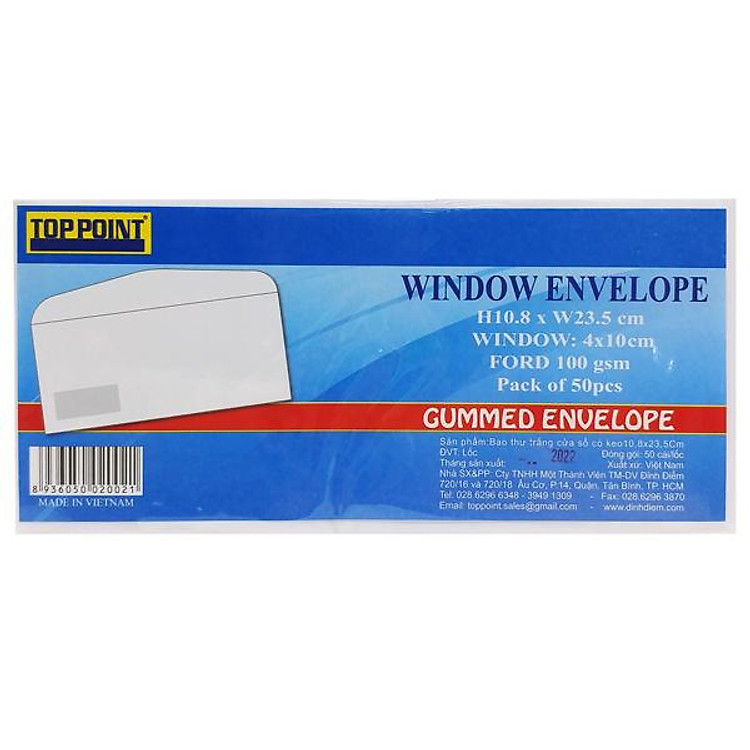 Bao Thư Toppoint Trắng Cửa Sổ Có Keo (50 cái)