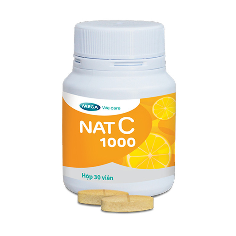 Viên uống Vitamin C sáng da, tăng cường đề kháng, giảm cảm cúm, cảm lạnh Mega We Care NAT C 1000 (30 viên)