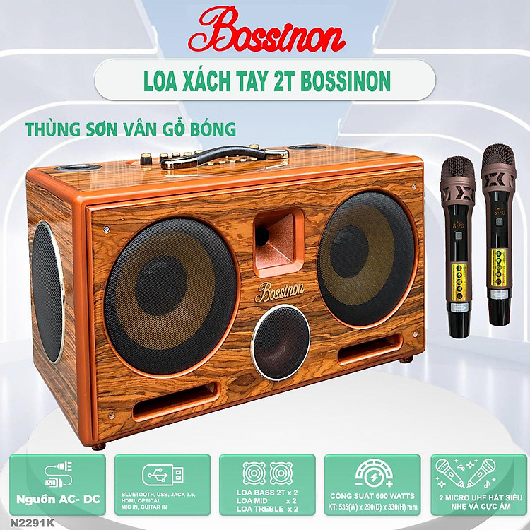 Loa karaoke xách tay Bossinon N2291K – Công suất 600W- 2 Bass 2 tấc - Hàng chính hãng