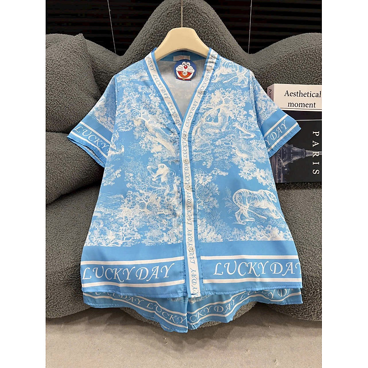 Bộ Đồ Ngủ Lụa Việt Nam Cộc Cổ Kimono Dễ Thương Xinh Xắn