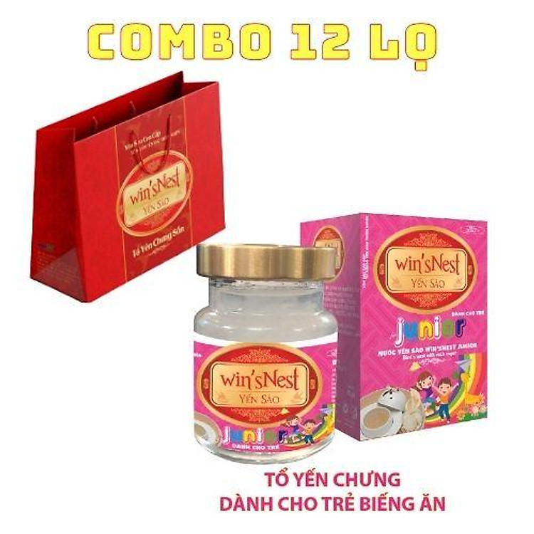 Combo 12 Lọ Nước yến sào win'sNest Junior 12% (70mL) Kèm túi xách giấy