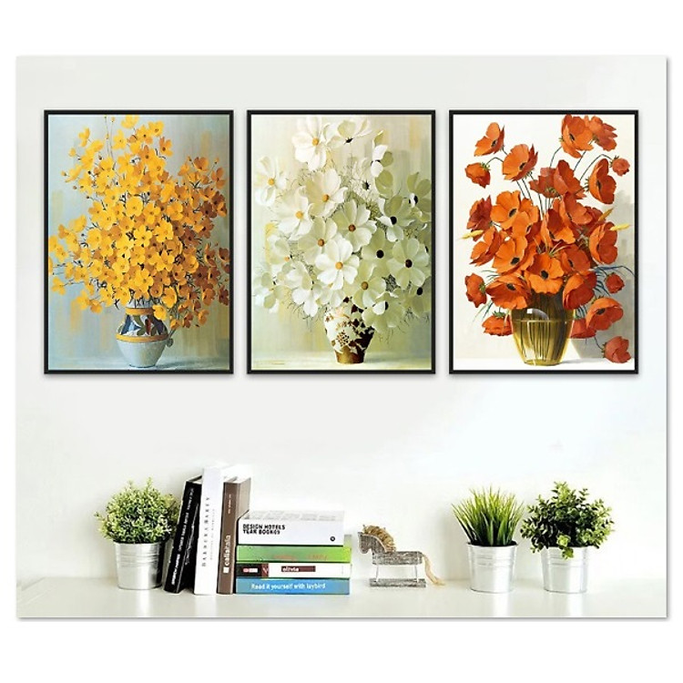 Decal dán tường bộ 3 khung tranh hoa đẹp Tipo_131 KT 60 x 90 cm