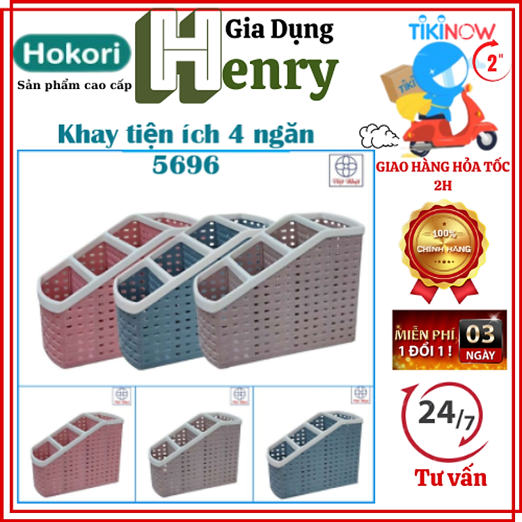 Khay Nhựa Tiện Ích 4 Ngăn Việt Nhật – Màu Ghi