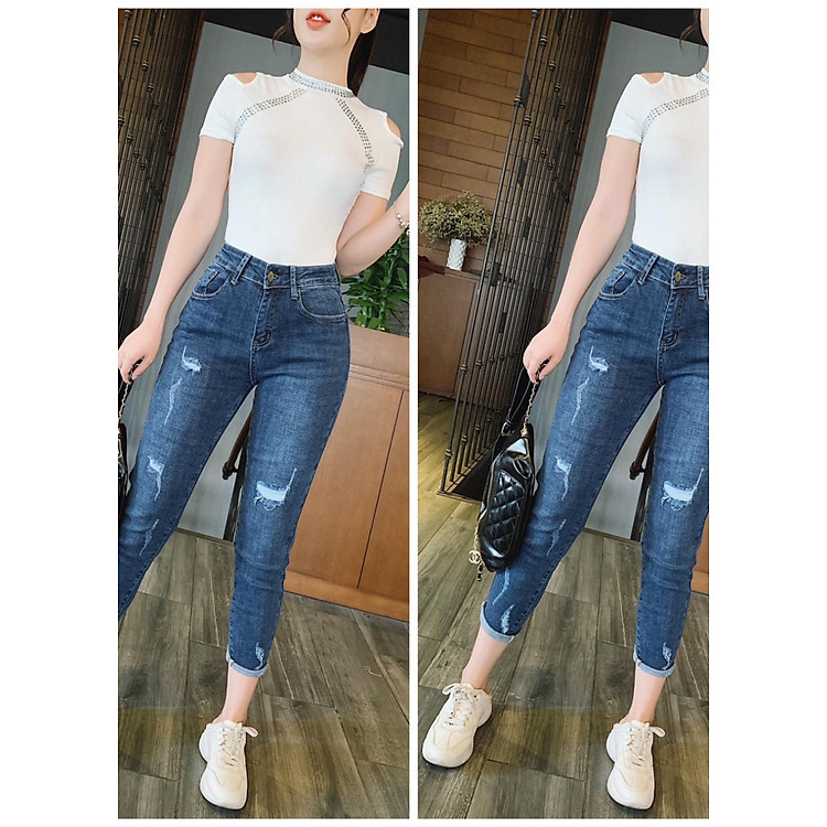 QUẦN JEAN DÀI BIG SIZE RÁCH NHẸ CÀO XƯỚC 2748