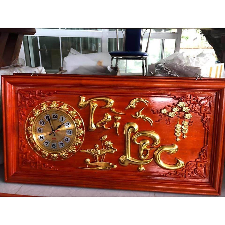 Tranh đồng hồ chữ Tài - Lộc gỗ hương