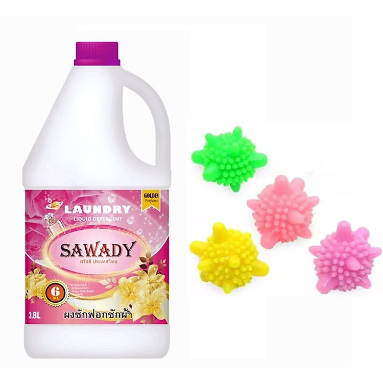 Nước giặt xả 6 in 1 Sawady Thái Lan 3,8L - Tặng 3 bóng giặt mini sinh học