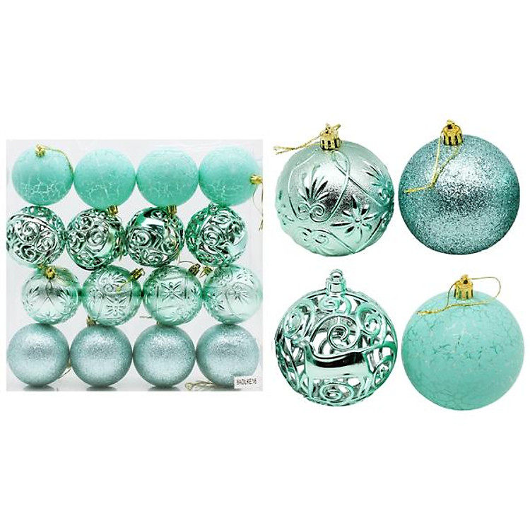 Hộp 16 Trái Châu Trang Trí Giáng Sinh – Màu Xanh Mint