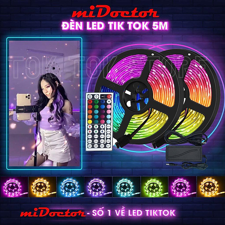 Cuộn 5m/10m Đèn LED Trang Trí Tiktok RGB 5050 Strip Light miDoctor, Chống Nước, Trang Trí Phòng, Kèm Remote 44 Phím