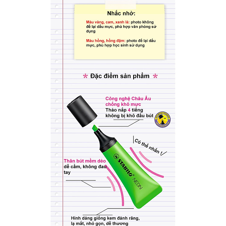 Bút dạ quang STABILO NEON 72 (Hộp 10) - Ảnh 3