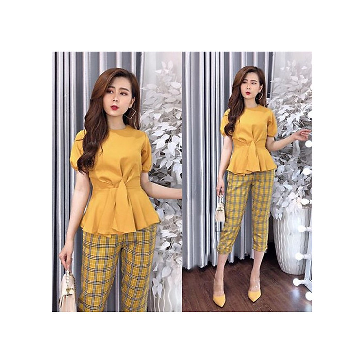 Set bộ quần caro áo kiểu