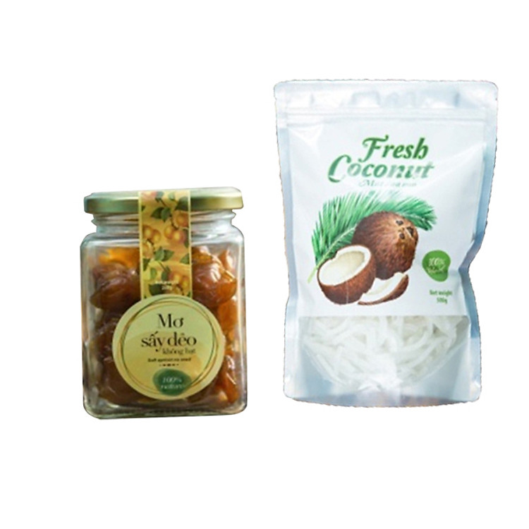 Mứt dừa non 500g-Mơ sấy dẻo không hạt 200gr