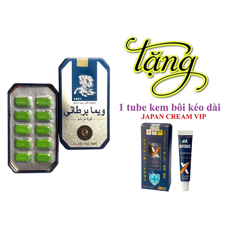 Hot Deal 10 viên Ngựa Thái tặng 1 tube Kem bôi kéo dài Nhật Bản Cream VIP ( 15gam), tăng cường sinh lý nam, kéo dài thời gian