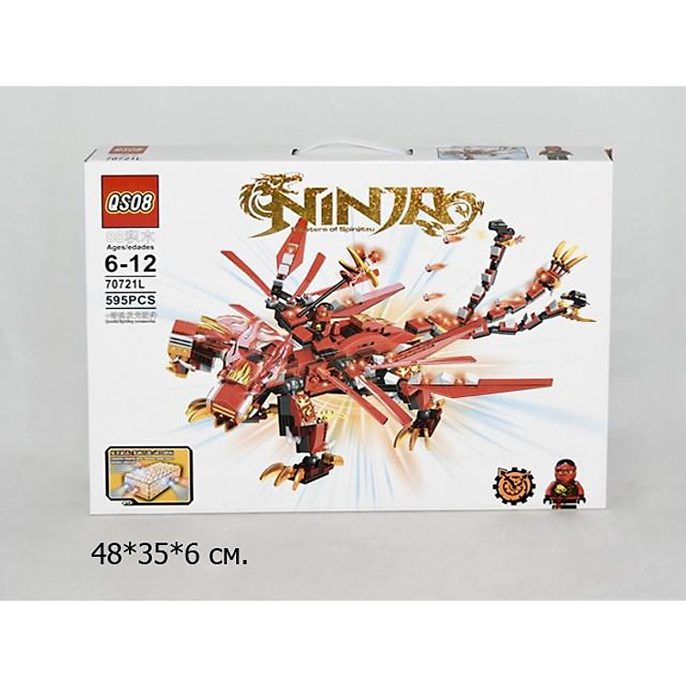 Hộp đồ chơi lắp ráp Ninja rồng Đỏ của Kai có đèn 595 mảnh QS08 70721