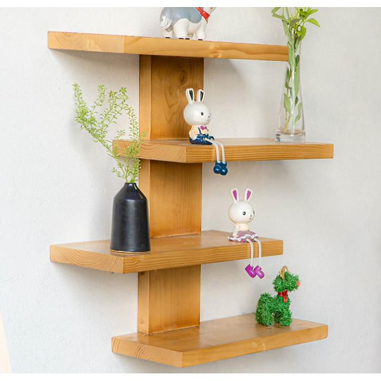 kệ treo tường trang trí kệ đựng đồ 4 thanh ngang kích thước Dài 60cm x Rộng 15cm x Cao 60cm gỗ thông tự nhiên