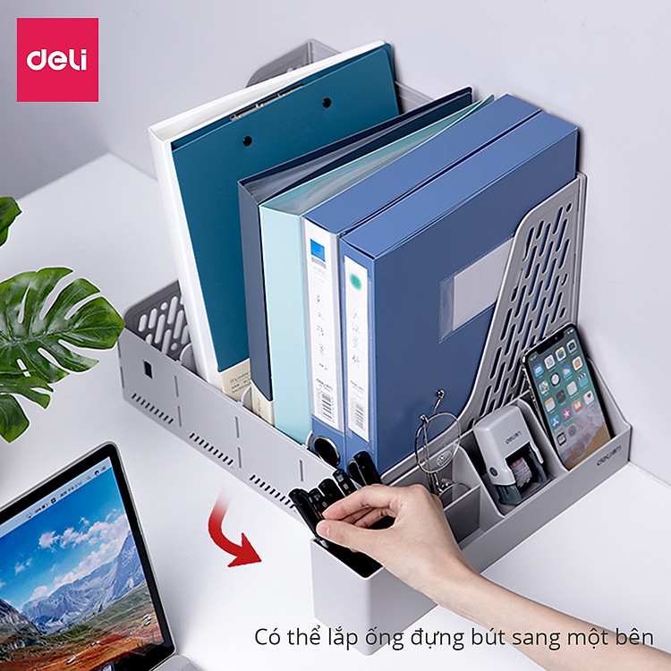 Set giá tài liệu 4 ngăn kèm hộp bút Deli (Xanh dương) - Ảnh 4
