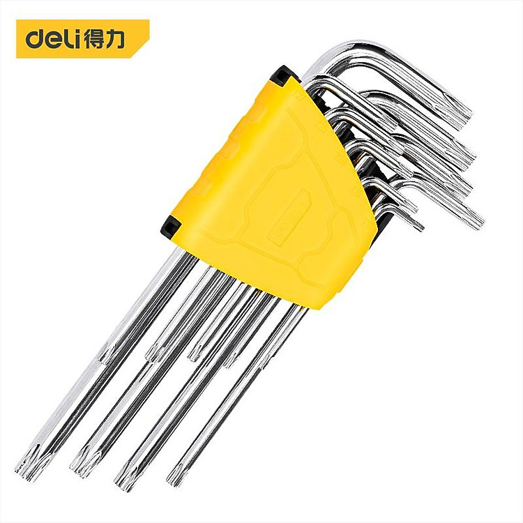 Bộ Lục Giác 9 Cây Đầu Bông Chữ L T10-T50 Deli Chính Hãng - Chất Liệu Thép Siểu Bền - Chuyên Dụng Sửa Chữa - DL3091