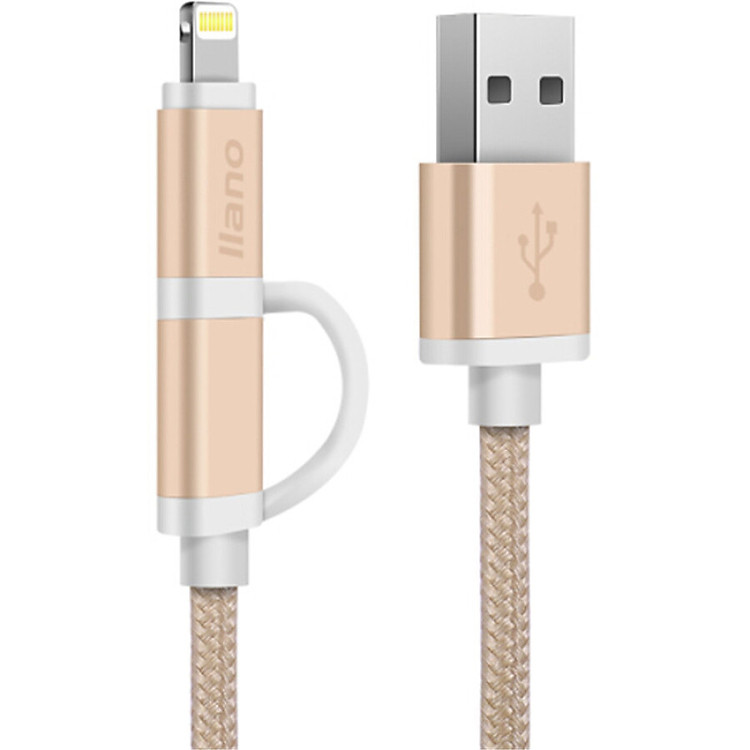 Cáp Sạc Truyền Dữ Liệu Ilano 2 Trong 1 Lightning Và Micro USB - Vàng Hồng