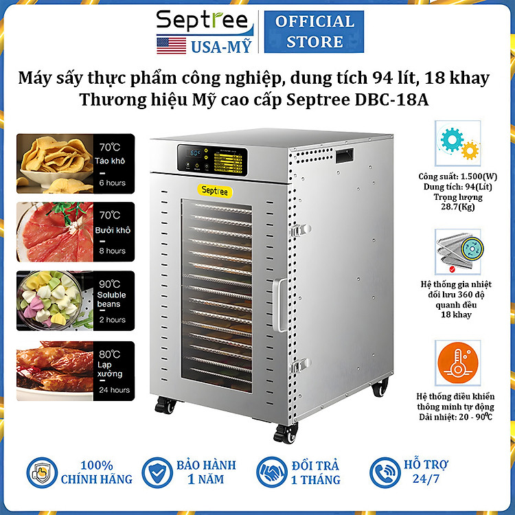 Máy sấy thực phẩm 18 khay, dung tích 94 lít thương hiệu Mỹ Septree DBC-18A - Hàng chính hãng