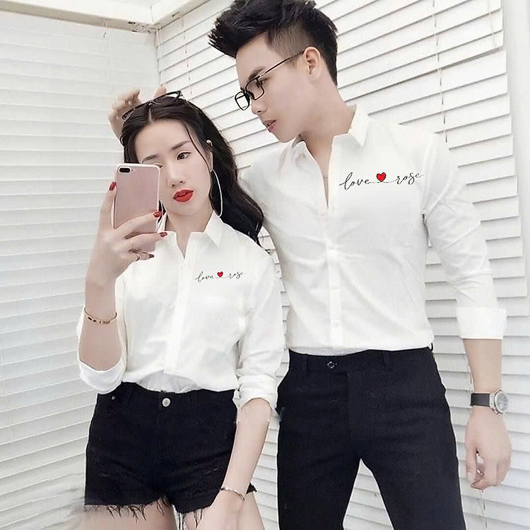 Áo Sơ Mi Nam Nữ In Chữ “Love” Chất Vải Mịn Mát, Thiết Kế Sang Trọng, Đơn Giản Mặc Đôi, Cặp Đều Được