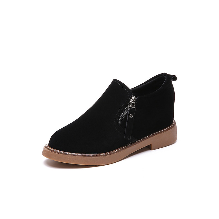 Giày Slip-On Nữ Da Lộn Khóa Kéo Độn Đế Cao 6CM 3Fashion - MSP 2725 - Đen