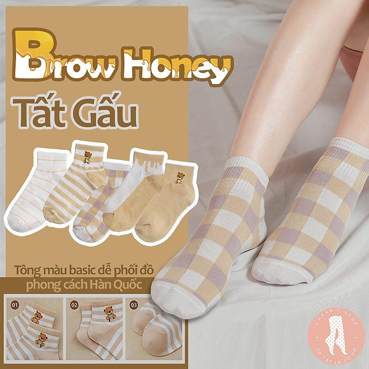 Tất gấu BROW HONEY cổ ngắn họa tiết cute dễ thương { FREESHIP } set 5 đôi vớ nữ phong cách Hàn Quốc