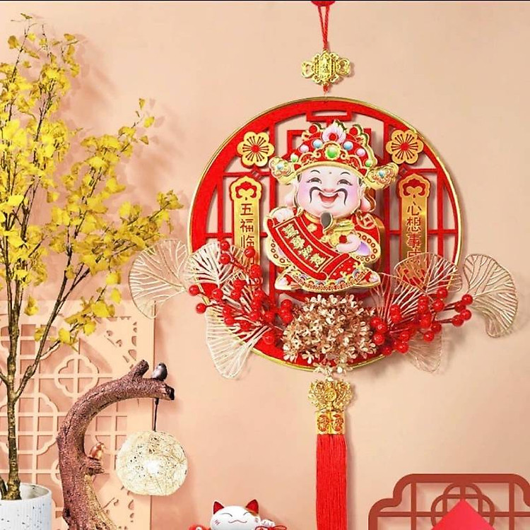 Dải Treo Thần Tài Lúc Lắc CÀNH QUẠT VÀNG (38 cm)