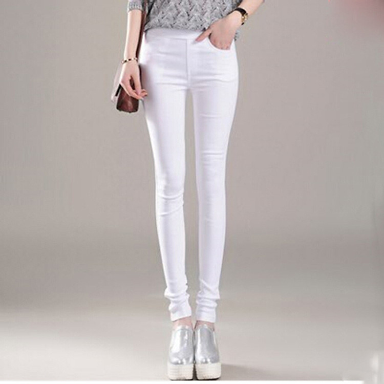 Quần legging nữ cạp cao giả jeans chất cotton dày dặn, thời trang thu đông 2020 - Trắng