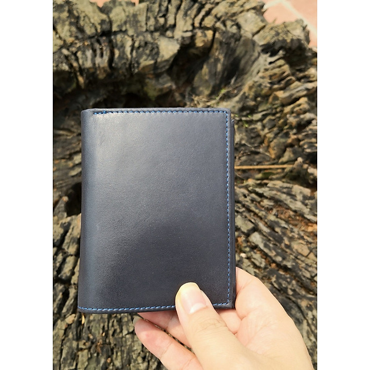Ví da nam da bò mẫu ví đứng cao cấp dáng nhỏ gọn chất da sáp mầu xanh đen VC9