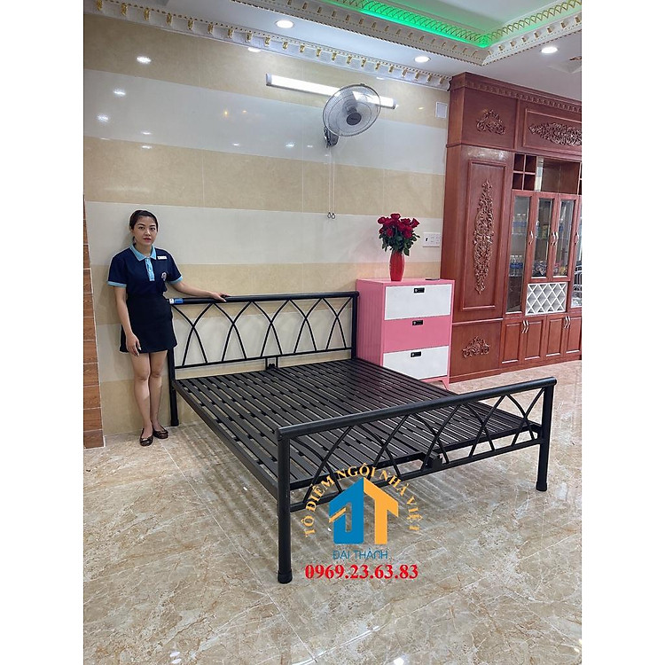 Giường sắt kiểu gỗ cao cấp 140×200 hàng giá xưởng miễn phí giao hàng lắp đặt tận nơi
