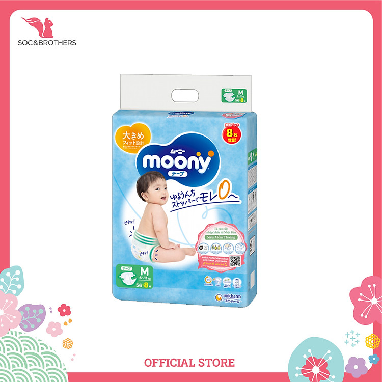 Bỉm dán Moony xanh tiêu chuẩn size M56+8 - 2002