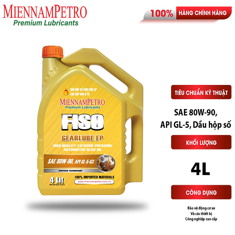 Dầu Nhớt MiennamPetro Fiso Gearlube EP SAE 85W-140 API GL-5 4L Bảo Vệ Hộp Số Và Bánh Răng Cho Xe Ô Tô Chất Lượng Cao