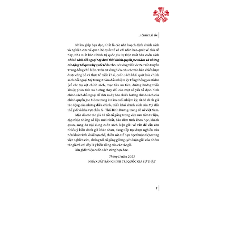 Chính Sách Đối Ngoại Mỹ Dưới Thời Chính Quyền Joe Biden Và Những Tác Động Tới Quan Hệ Quốc Tế (bản in 2023) - Ảnh 5