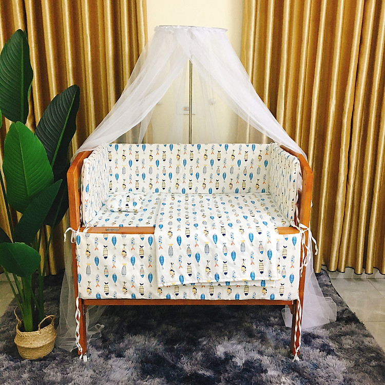 Bộ 10 Sản Phẩm Đầy Đủ Cho Giường Cũi Gỗ Thông Nhà Máy Màu Cánh Gián - Tặng Ga Cotton, 4 Bánh Xe, Ga Chống Thấm - Đầy Đủ Màu Sắc, Kích Thước