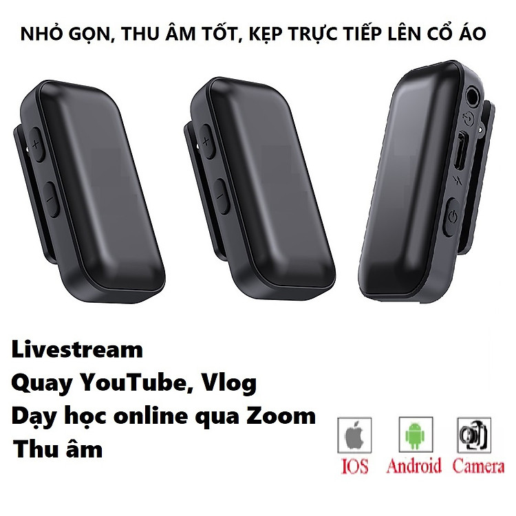 Micro cài áo thu âm không dây loại 2 micro, 1 đâu thu