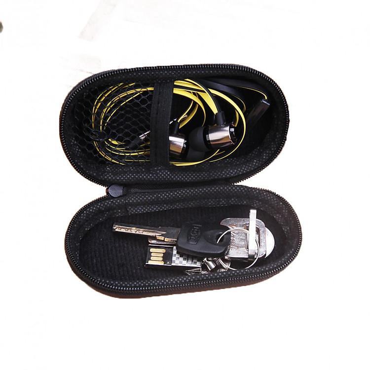 Hộp đựng phụ kiện tai nghe, cáp sạc hình Oval dài (Có ngăn lưới bên trong)