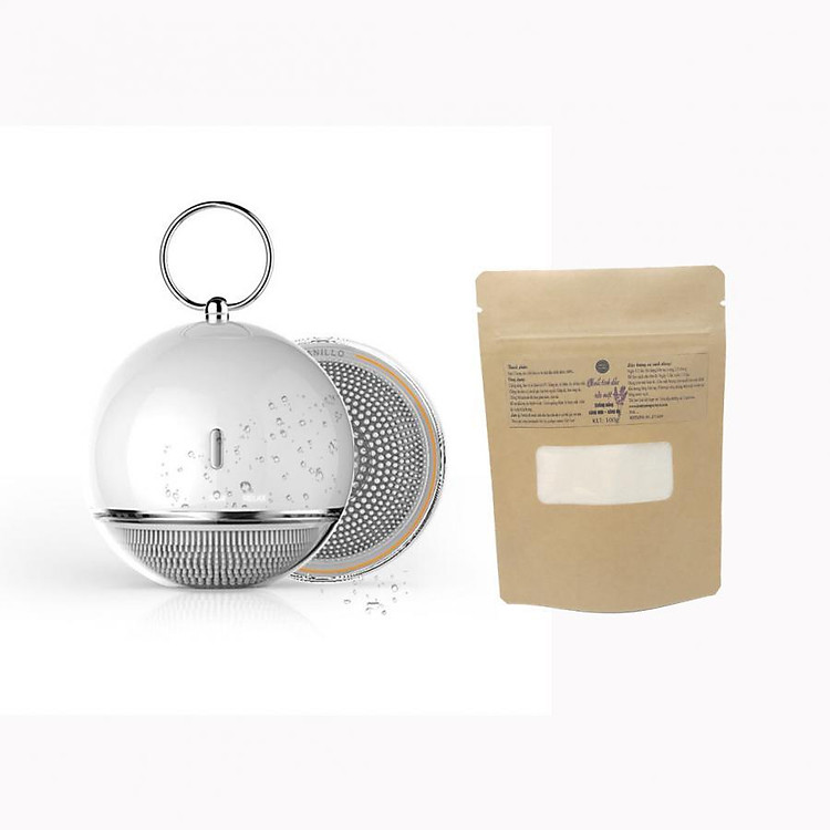 Combo máy làm sạch và massage mặt Mipow anillo pro-sonic từ USA và túi muối rửa mặt oải hương 100g
