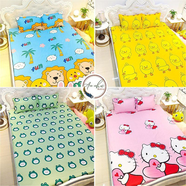 Bộ ga gối m2/m4 drap giường poly, ga trải giường + 2 vỏ gối nằm cute