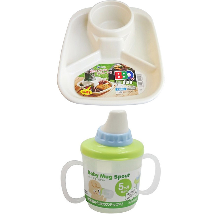 Combo cốc tập uống có vòi hút + Khay ăn 3 ngăn có kèm khay để cốc thìa dĩa cao cấp nhập khẩu nhật bản