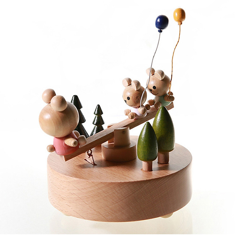 Hộp nhạc gỗ-Gấu bập bênh