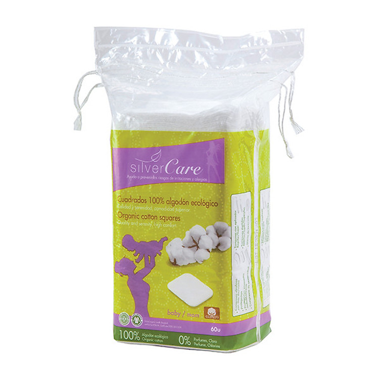 Bông tẩy trang hữu cơ chữ nhật Silvercare cho mẹ và bé (60 miếng)