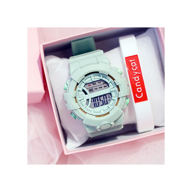 Đồng hồ thể thao nữ máy điện tử D108 hiển thị đèn 7 màu dây cao su cực bền