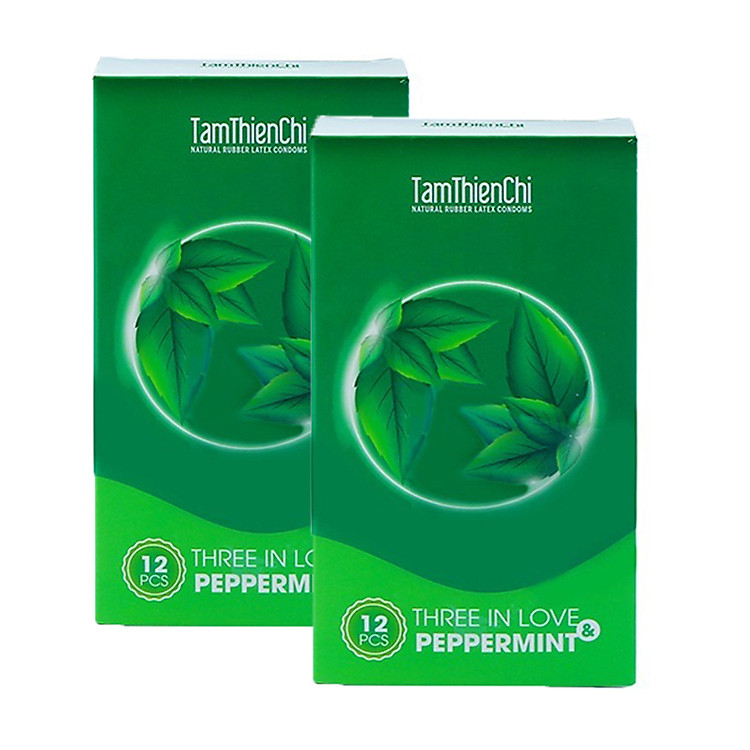 Bộ 2 hộp bao cao su Tâm Thiện Chí bi chấm hương bạc hà Three In Love (hộp 12 cái)
